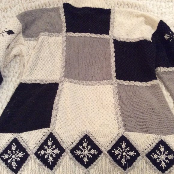 Hand Knitted Vintage Oversize Funnel Neck Sweater - Picture 3 of 16